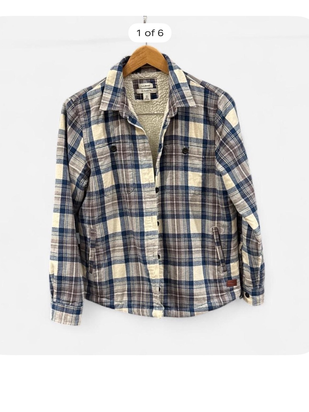 L.L.Bean jacket XS Sherpa-Lined Plaid Blue Cream granola girl Gorpcore cabincore